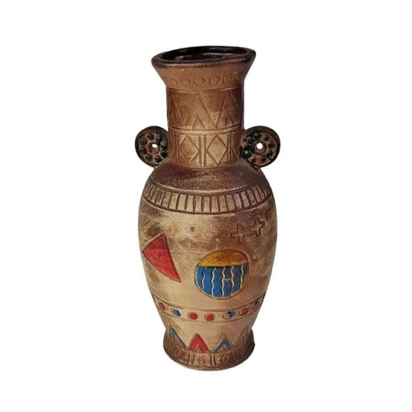 Aztec Tribal Inca Ceramic Pottery Vase Double Handled Rustic Vintage 8" - Picture 6 of 13